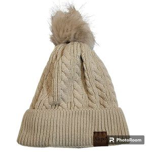 Alepo Winter Beanie Hat, Cream, Women OS, Cream Knit, Fleece Lined, NWOT